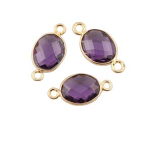 925 Sterling Silver Amethyst Gold Vermeil 8x10mm Faceted Oval Shape Bezel Setting High Quality <b>Jewelry</b> Making Double Bail - Product Image 1