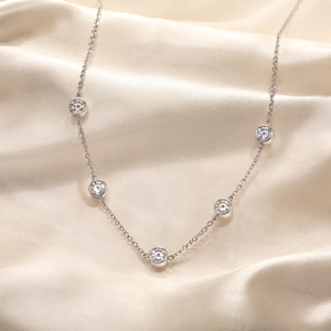 Luxury 925 Sterling Silver Moissanite Round Brilliant Cut <b>Bubble</b> Set Chain Necklace Women's <b>Wedding</b> Gift - Product Image 4
