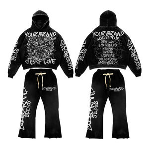 Conjunto Deportivo con Pedrería, Sudadera con Capucha y Pantalones Acampanados, Ropa Urbana - Product Image 1