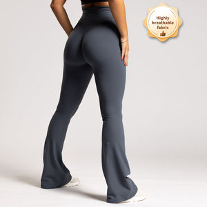 Leggings de yoga personalizados de secado rápido para mujer, de pierna ancha, ropa deportiva, levantamiento de glúteos, moldeadores, cintura elástica, patrón liso, talla grande para chicas altas - Product Image 1