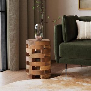 Natural <b>Teak</b> Wood Side <b>Table</b> Round Accent Stool Handmade Living Room <b>Bedside</b> Ottoman Furniture Housewarming Tabletop - Product Image 1