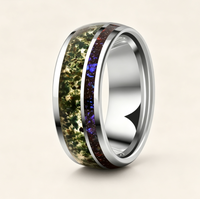 Bague en carbure de tungstène avec incrustation d'agate mousse et ciel étoilé, bord poli, pour homme, alliance de mariage, ajustement confortable, bijou de fiançailles et de promesse