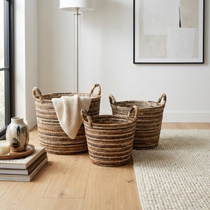Ensemble de paniers de rangement en jonc de mer naturel, à rayures, ovales et coniques, avec poignée en arche, pour plantes et décoration de table, artisanat d'art pur pour la décoration intérieure - Product Image 4