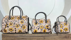 Bolso de Hombro de Cuero Vacuno Hecho a Mano de Gran Capacidad con Diseño de Girasol para Mujer, Estilo Personalizado, de Lujo, para Viaje - Product Image 4