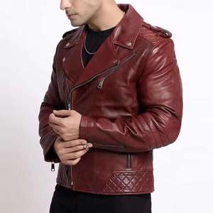 Veste d'hiver en cuir véritable pour homme, col montant, fermeture éclair, coupe ajustée, blazer tendance, manteau pour jeune homme, design OEM de haute qualité - Product Image 5