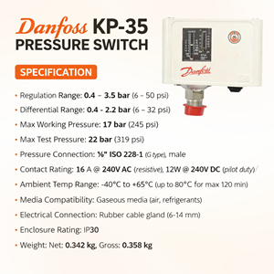 Hydroplus International DANFOSS KP35 Interruptor de Presión Automático de Alta Resistencia, Control de Refrigeración Industrial, Unidad de Alto Rendimiento - Product Image 2