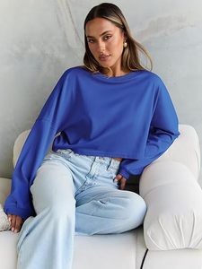 Sweat-shirt court en molleton épais bleu, coupe oversize, style clubwear sexy, tricoté, en French Terry, ample - Product Image 5