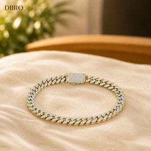 10K Vermeil Yellow <b>Gold</b> Cuban Chain Round Diamond Bracelets Moissanite Micro Insert Luxury Every Day Wear - Product Image 3