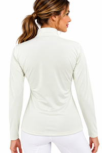 Camisa Blanca de Equitación para Mujer, Top de Competición de Equitación, Manga Larga, Media Cremallera, Ropa de Equitación de Alto Rendimiento con Cristales - Product Image 4