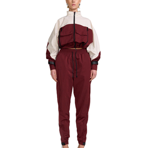 Survêtement coupe-vent léger de qualité supérieure, entièrement zippé, 100 % nylon, coupe courte, personnalisable, grandes tailles, color block, pour femme - Product Image 1