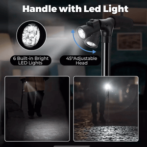 Bastone da Trekking Pieghevole per Campeggio ed Escursionismo, Regolabile a 5 Livelli, per Mancini, con Luce LED e Allarme - Product Image 1