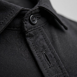 Men's Black Solid Twill Knitted <b>Short</b> <b>Sleeve</b> <b>Button</b> <b>up</b> Collar Casual T-Shirt Breathable Polyester/Cotton Summer Wear - Product Image 3