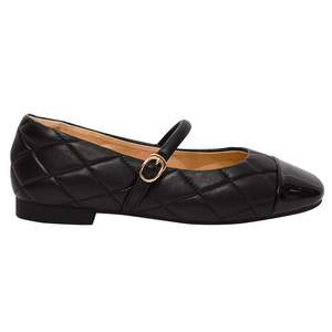 Ann'S Women Lamb Leather Quilted Mary Jane Flats Patent <b>Cap</b> <b>Toe</b> Ballet Black Shoes - Product Image 4