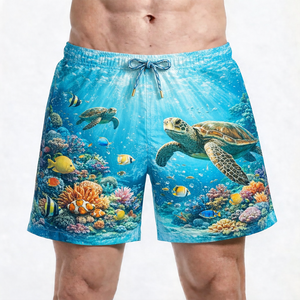 Men's Colorful Fish Print Quick Dry Swim Trunks Mid Waist Drawstring Casual Board Shorts 100% Polyester <b>Knitted</b> <b>Patterned</b> - Product Image 5