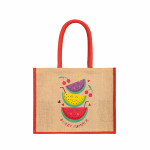Cartoon Watermelon Print Burlap Tote <b>Bag</b> <b>Medium</b> <b>Size</b> Top Handle Beach Shopping <b>Bag</b> Sweet Summer Design - Product Image 1