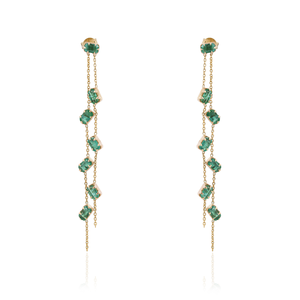 Pendientes Colgantes de Oro Amarillo de 14K con Cadena de Doble Eslabón y Esmeralda Genuina, Joyería Fina, Piedra de Nacimiento de Mayo, Ligeros, Productos de Gran Demanda - Product Image 1