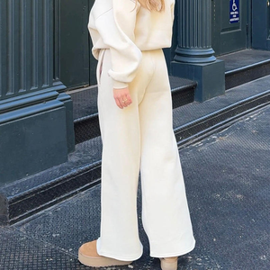 Custom Womens Tracksuit Set Blank Midweight <b>Stand</b> Collar Sweatshirt Wide Leg Pants Streetwear Lounge Wear Loose Winter Printed - Product Image 2