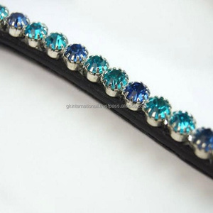 Équipement de cheval fait à la main produits équestres toutes tailles en cuir cheval sourcil bande avec cristaux ronds multicolores méga bling - Product Image 6