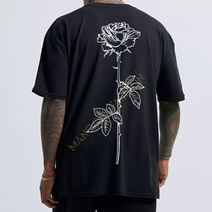 เสื้อยืดแขนสั้นผู้ชายแบบลำลองที่ปรับแต่งได้ พิมพ์ลายก้านกุหลาบแบบเส้น |   ปรับแต่งสไตล์ของคุณ เป็นมิตรกับสิ่งแวดล้อม 100% - Product Image 1