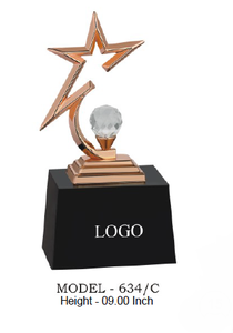 Trophée étoile avec boule de cristal, base en bois plaqué métal, modèle 634 A B C, pour sports et jeux, gravure durable - Product Image 6