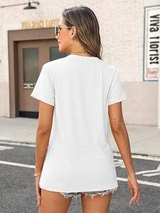 เสื้อยืดแขนสั้นคอกลมลำลองติดกระดุมสำหรับผู้หญิง ผ้าฝ้าย 100% เป็นมิตรกับสิ่งแวดล้อม แห้งเร็ว - Product Image 5