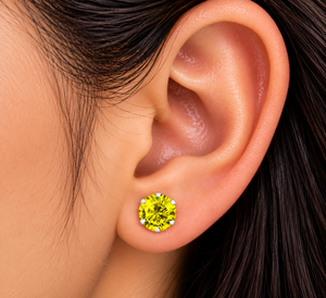 Pendientes de tuerca de plata de ley 925 con circonita cúbica redonda brillante de 7 mm, color amarillo limón, con engaste de púas, joyería fina al por mayor - Product Image 3