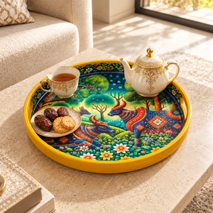Bandeja de Servir Tradicional de Madera Natural Esmaltada en Colores Vibrantes |   Decoración de Boda con Diseño de Bosque de Vacas Coloridas para Mesa de Té, Café y Aperitivos - Product Image 3