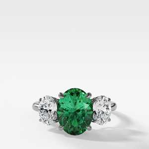 Wholesale Oval Green Gemstone <b>Ring</b> 14K Real Gold 3 Carat <b>Emerald</b> Moissanite Trio Engagement <b>Ring</b> Factory Supplier OEM - Product Image 3