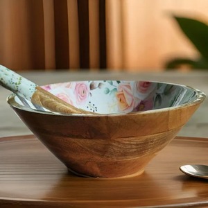 Bandeja de Servir Rústica Ecológica Hecha a Mano de Madera de Mango con Adhesivo Impreso, Tazones Meena para Cocina, Comedor, Fiestas y Bodas - Product Image 3