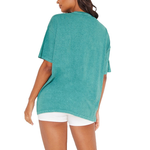 Camiseta de Verano Informal de Algodón Ligero con Lavado Ácido y Color Liso para Mujer, Fabricante de Ropa de Marca Privada OEM, Venta al Por Mayor - Product Image 2