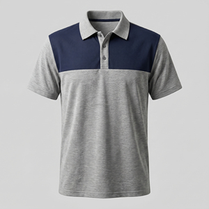 Polo Personalizado para Hombre con Bloques de Color en el Pecho, Gris Jaspeado, Algodón Piqué Transpirable, Manga Corta, para Golf, Verano - Product Image 1