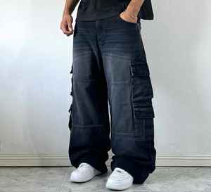 Jean baggy personnalisé pour homme, style vintage streetwear, délavé, coupe ample, pantalon cargo en denim délavé clair, coupe oversize - Product Image 2