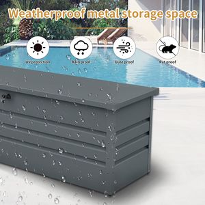 260 galloni Extra Large scatola del ponte in metallo impermeabile Patio portaoggetti grigio scuro per cuscini accessori per piscina giardino - Product Image 2
