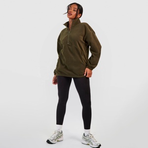 Vente Chaude Sweat-shirt Oversize pour Femme en Polaire Sherpa Teddy, Col Montant Demi-Zip, Couleur Unie, Épaules Tombantes, Automne - Product Image 6
