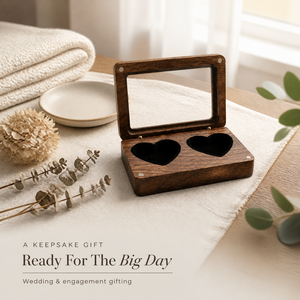Custom Logo Walnut Wood Double <b>Ring</b> <b>Box</b> with Glass Lid Luxury Wedding <b>Ring</b> Bearer <b>Box</b> Jewelry Gift Packaging - Product Image 5