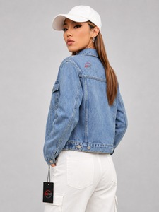 Women's <b>Cropped</b> <b>Denim</b> Vest Sleeveless Button Up Jean <b>Jacket</b> with Classic Collar and Front Pockets for Trendy Casual Outfits - Product Image 2