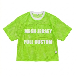 Camiseta de malla personalizada verde transpirable de manga corta con cuello redondo unisex para fútbol, talla adulto S, serigrafía - Product Image 1