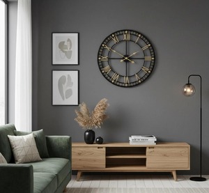 Stylish Black Frame <b>Wall</b> <b>Clock</b> With Gold Roman Numbers Ideal For Office Cabin And Home Workspace <b>Decor</b> Wholesupply From India - Product Image 4
