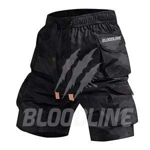 Pantalones Cortos Cargo para Hombre BLOODLINE, Cintura Elástica, Corte Medio, Secado Rápido, Color Negro Sólido, con Bolsillos - Product Image 3