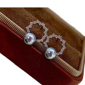 Boucles d'oreilles en argent S925 avec perles d'eau douce rondes de 6-7 mm, lumière forte, blanc, presque sans défaut, lettres pendantes pour femmes, pour bricolage - Product Image 4