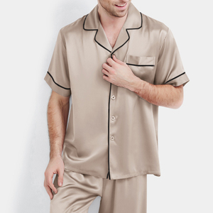 Ensemble de pyjamas rayés à manches longues en gros, taille XL personnalisée pour hommes, douceur soyeuse en soie glacée, vente directe, tissu satiné, vêtements de nuit tendance - Product Image 3