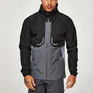 Ensemble de survêtement à capuche noir et gris pour homme, avec fermeture éclair intégrale, poches latérales, imperméable, style sportif, coupe classique, idéal pour l'automne - Product Image 6