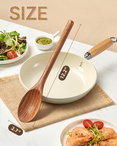 2 cuillères de cuisine en bois d'acacia de 12 pouces, fabriquées à la main, anti-rayures, pour ustensiles de cuisine antiadhésifs, résistantes à la chaleur - Product Image 5