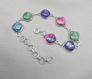 Pulsera de tenis de lujo turquesa, chapada en oro de 14K, con gemas multicolor, joyería étnica para mujer, venta al por mayor OEM - Product Image 4