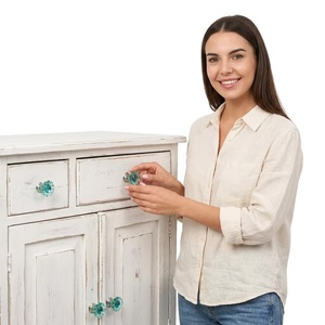 Aqua Green <b>Crystal</b> Flower <b>Knob</b> Drawer Handle Industrial Design Easy Installation Dresser Bedroom Bathroom Warehouse Outdoor - Product Image 3