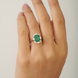 New Luxury Gemstone Zambian Emerald & Diamond 18K Real White Gold <b>Statement</b> <b>Ring</b> High End Customized Wedding Jewelry - Product Image 4