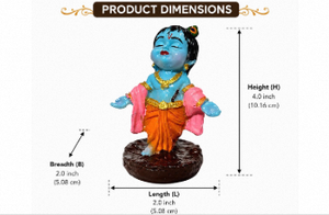 Ídolo de Bal Krishna de poliresina multicolor de 4 pulgadas, Laddu Gopal Murti para el hogar, el templo, la oficina, el escritorio, el tablero del coche y decoración espiritual. - Product Image 2