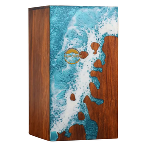 Urna Funeraria de Resina y Madera Natural Inspirada en el Océano, Caja para Cenizas con Diseño de Ola Azul Hecha a Mano por AYAANS - Product Image 1