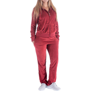 Ensemble de survêtement de luxe en velours pour femme, col montant, mélange de polyester et velours, veste douce et moelleuse, pantalon évasé, style rétro glamour, ensemble de détente - Product Image 3