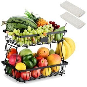 Canasta de Frutas Redonda de Metal de 2 Niveles, Color Negro, Venta al por Mayor de Fábrica, Gran Descuento para Uso en la Cocina, Doble Nivel para Almacenamiento de Alimentos - Product Image 4